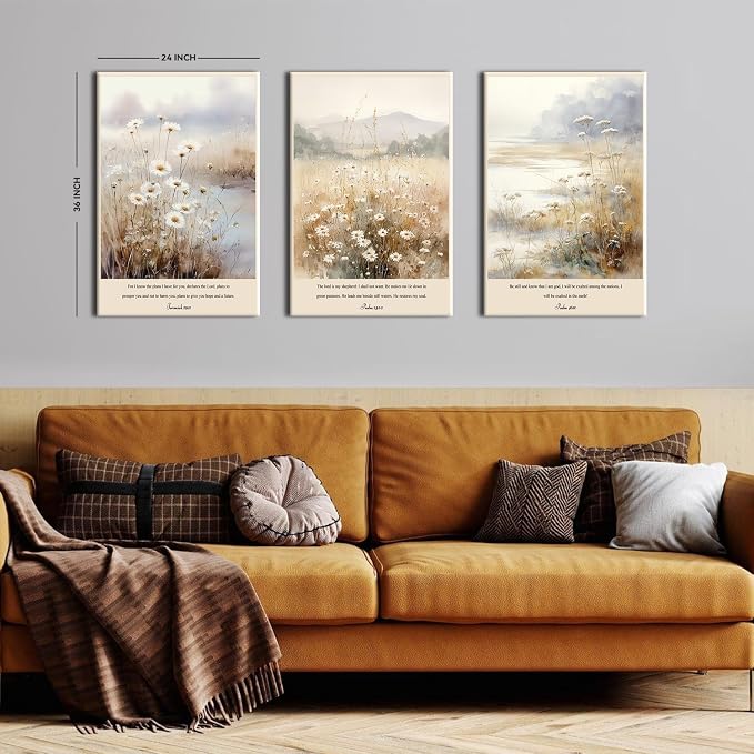 Bible Verse Wall Art Isaiah Religious Faith Art Poster Prints for Living Room Framed Christian Floral Scripture Paintings Wildflower Meadow Bible Verse Posters for Home Decorations 24x36 3Pcs