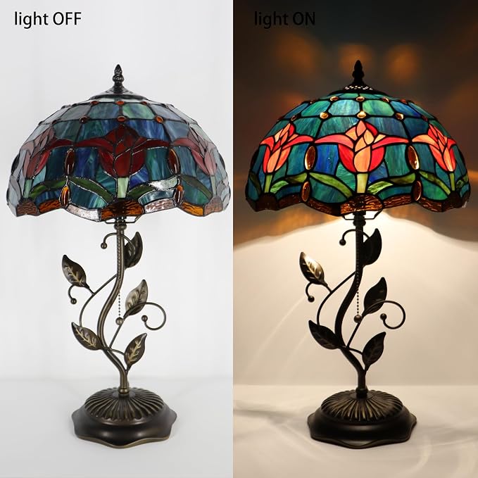 Tiffany Table Lamp Stained Glass Bedside Reading Light W12H19 inch