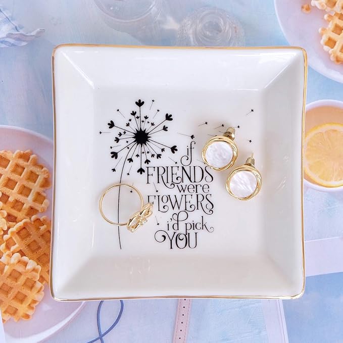 PUDDING CABIN Birthday Gift for Women Best Friend Ring Trinket Dish - If Friends were Flowers I'd Pick You - Friendship Gifts for Women Friends Mothers Day Granduation Christams