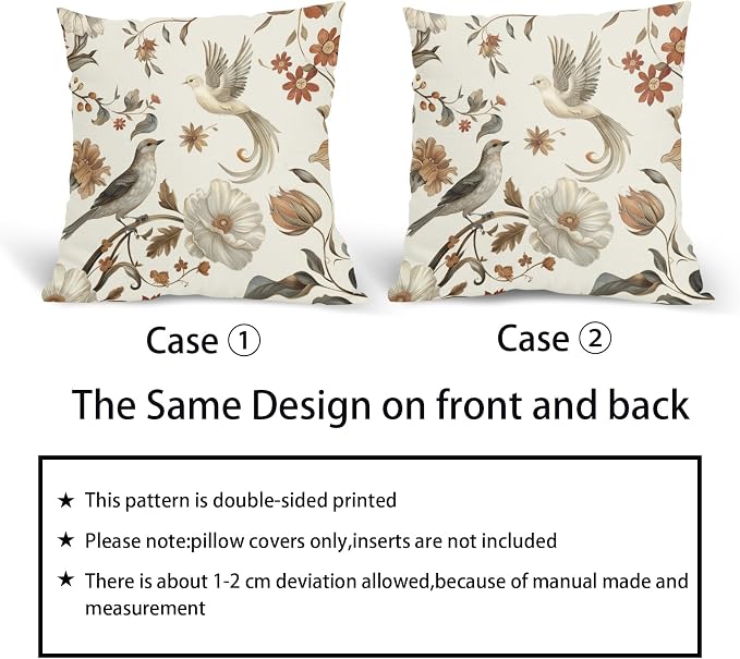Kawani Vintage Floral Pillow Covers 22x22 Inch Set of 2 Cream Chinoiserie Flower and Bird Outdoor Decorative Throw Pillows Retro Rustic Pillowcases Farmhouse Cushion Covers for Couch Home Decor