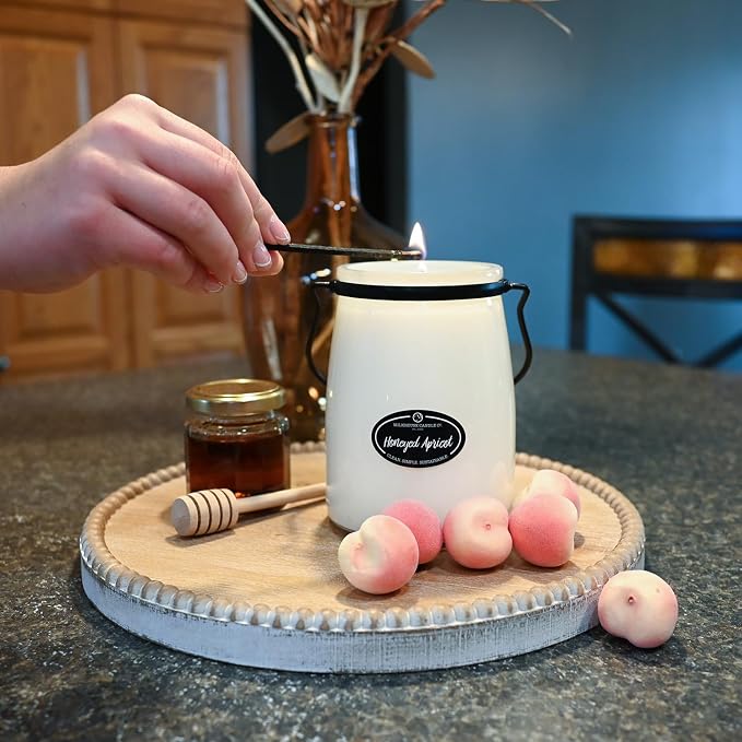 Milkhouse Honeyed Apricot Soy Candle, 22 oz Butter Jar, 120+ Hr Burn