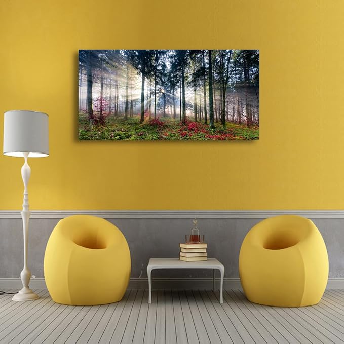 Nature Landscape Sunrise Tree Canvas Wall Art - 20x40 inches Wall Decoration for Living Room Forest Picture Artwork Painting Prints of Trees for Bedroom and Home Décor