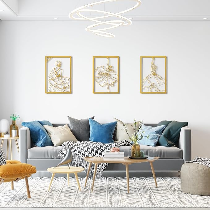 Art3d Set of 3 Black Metal Wall art, Wall Decor for Living room,Dining Room,Hallway, Dance Room, Line Art Wall Décor,Dancer theme Wall Art Style
