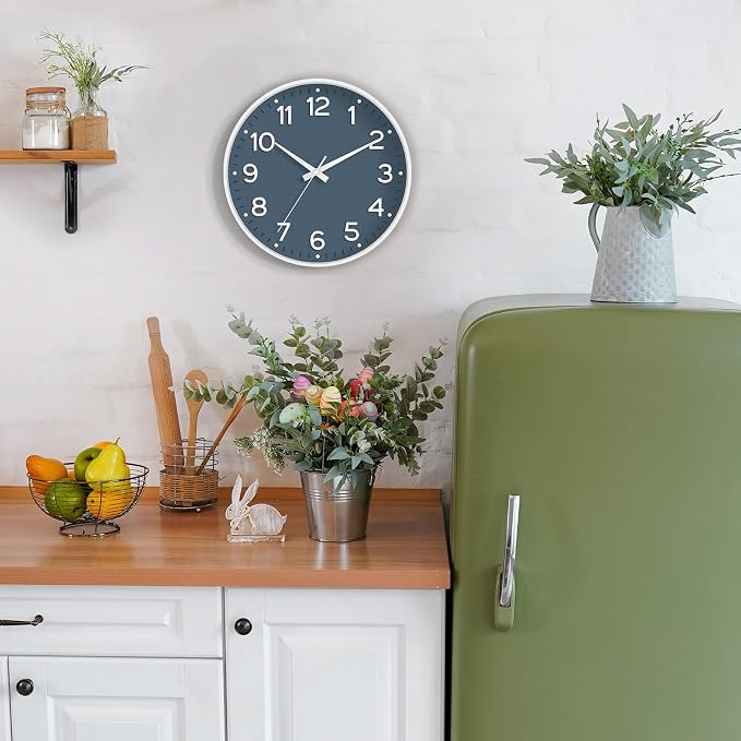 Roymnie 8 Inch Wall Clock, Battery Operated Silent Non Ticking Analog | Azure Blue modern analog; large 3D easy-read dial for kitchen, office, bathroom & bedroom; 1 AA battery (not included)
