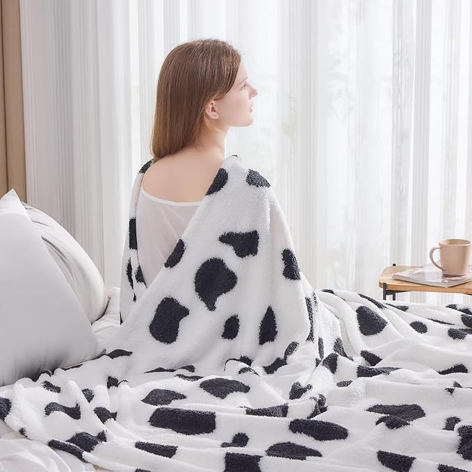NEWCOSPLAY Knitted Throw Blanket for Couch Sofa Bed, Cow, 50"x60" | Super Soft Plush, Fuzzy Fluffy Microfiber, Lightweight Cozy Blanket for Room Decor, All Season Use
