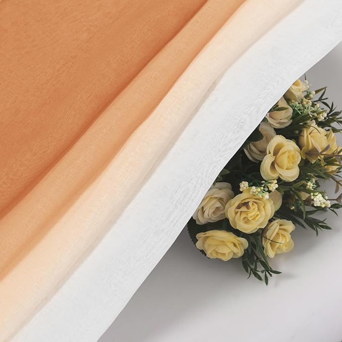 DWCN Faux Linen Ombre Sheer Curtains - Fall Gradient Semi Voile Curtains for Bedroom and Living Room, Set of 2 Grommet Top Window Curtain Panels, 52 x 72 Inches Long, Sunset Orange