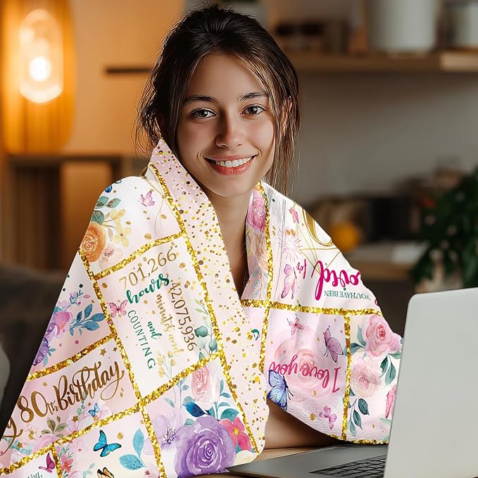 80th Birthday Gifts for Her -80 Year Old Gifts for Women Mom -80th Milestone Birthdays Blanket -80th Birthday Blanket for Women - Warm Soft Plush Flannel Throw Blankets (80"x60")