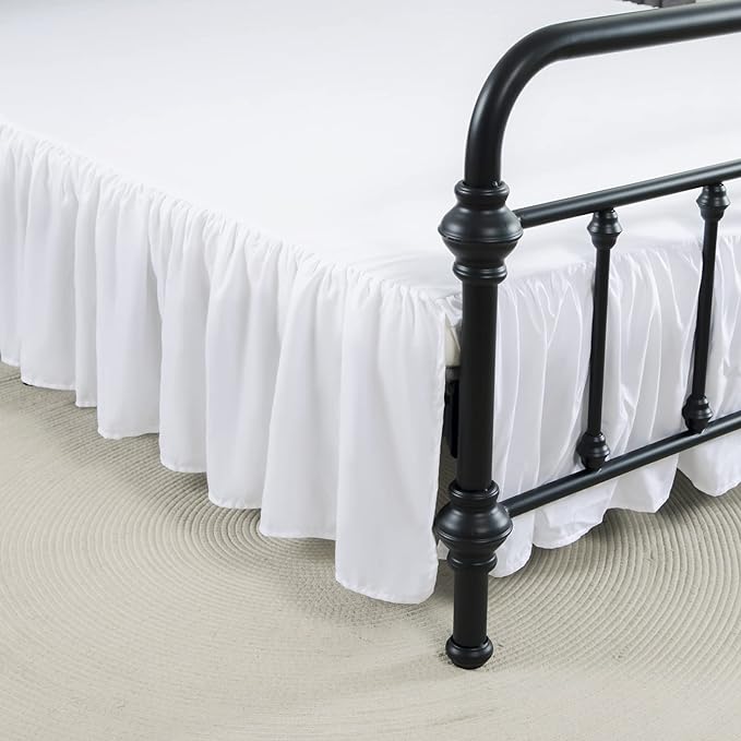 Bed Skirt King Size Ruffled Bed Skirt with Split Corners | 14 Inch Drop Dust Ruffle Bed Skirt with Platform, White