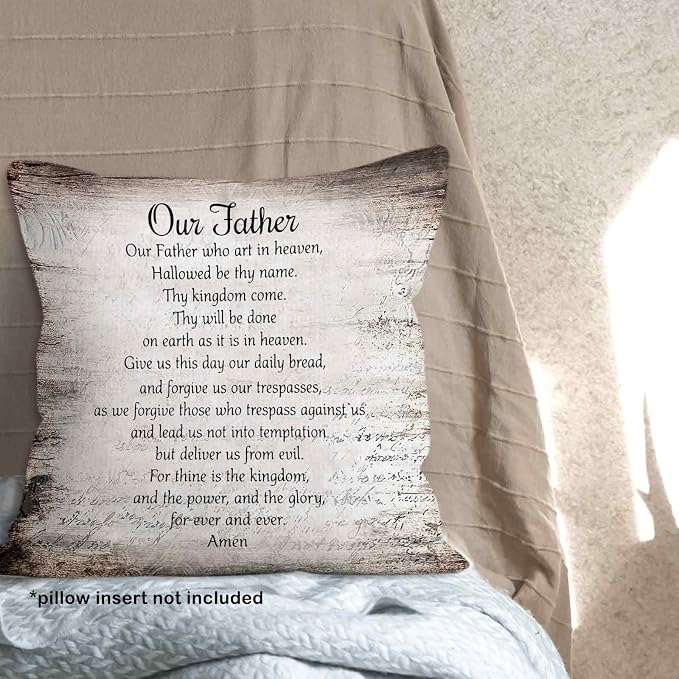 Vintage Christian Bible Verse Lords Our Father Prayer Throw Pillow Covers 18x18, Rustic Scripture Decor Pillow Case for Farmhouse Bedroom Living Room, Religious Pillowcase for Couch