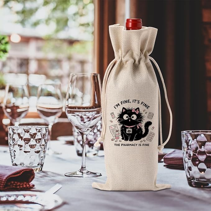 Funny Pharmacist Gifts Cute Cat Pharmacist RX Wine Bag for Cat Lovers Women