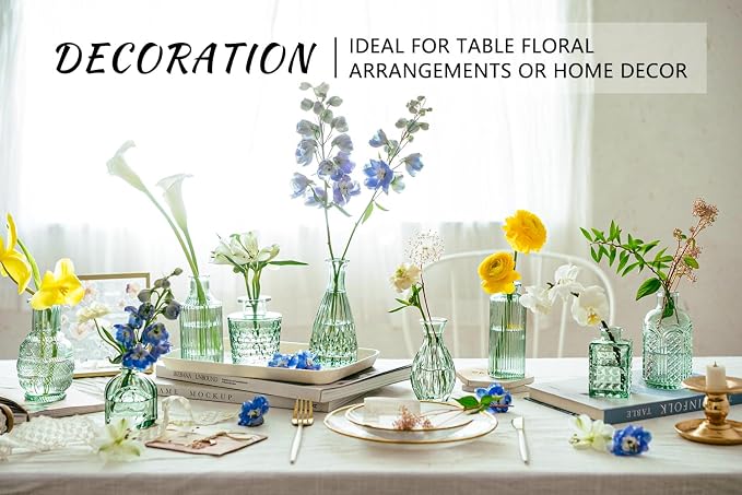 SUPMIND Glass Bud Vase Set, 16pcs Green Small Flower Vases for Centerpieces | Cute Mini Vintage Vases in Bulk for Table Centerpieces, Wedding, Home, Party Decoration