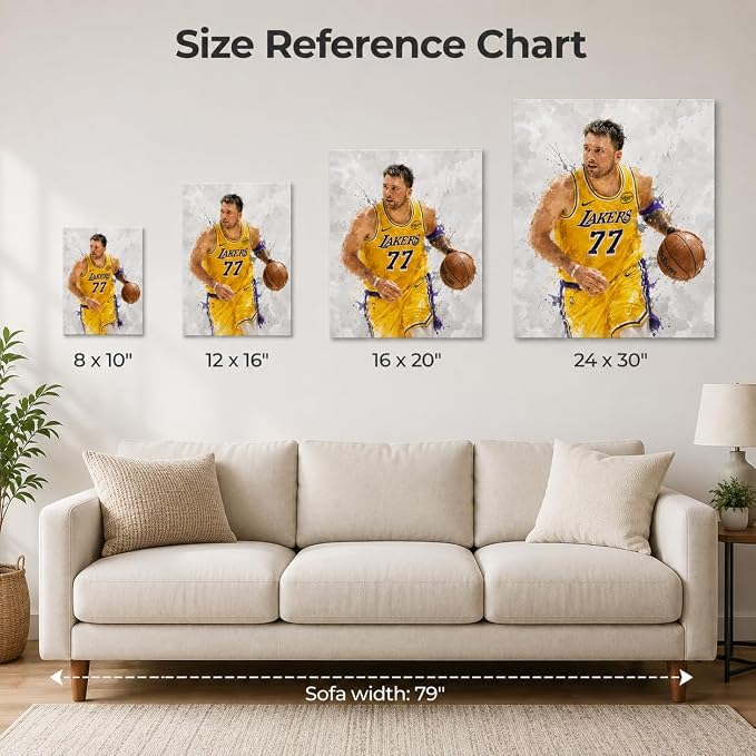 Luka Dončić-LAL Basketball Canvas Wall Art, Sports Player Poster, 24x30 | Abstract splash ink athletic artwork, motivational sports wall decor for teen boys room, bedroom, living room, gym or office