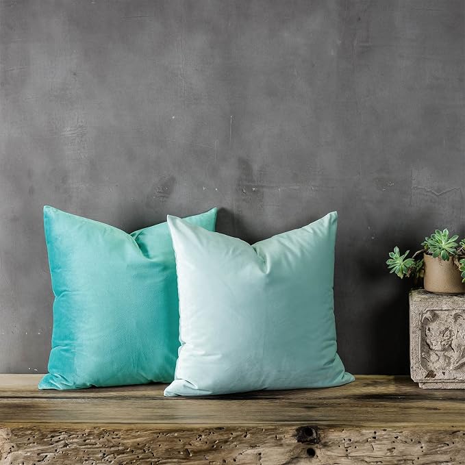 Turquoise Euro Decorative Velvet Throw Pillow Covers 26x26 inch Set of 2 with Zipper Luxury Soft Solid Square Cushion Covers Case for Sofa Couch Bed Living Room