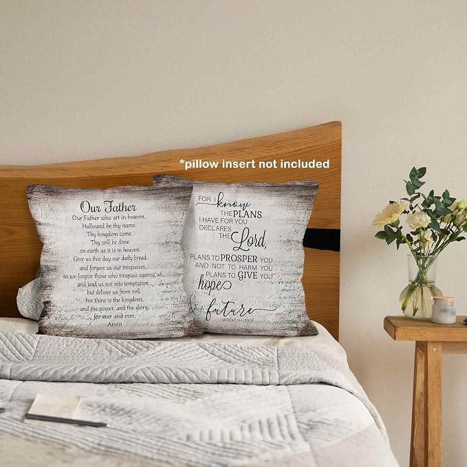 Christian Scripture Lord Our Father Prayer Throw Pillow Covers 18x18 Set of 2, Bible Verse Jeremiah Decor Pillow Cases for Bedroom Living Room, Religious Square Pillowcases for Couch Bed Sofa