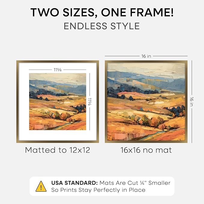 Homeforia 16x16 Bronze Picture Frame, High-End Metal, 12x12 Mat, Glass