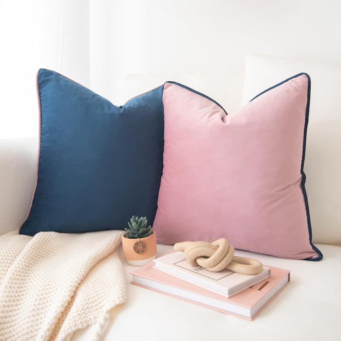MONDAY MOOSE Decorative Throw Pillow Covers Cushion Cases, Set of 2 Soft Velvet Modern Double-Sided Designs, Mix and Match for Home Decor, Pillow Inserts Not Included (18x18 inch, Pink/Blue)