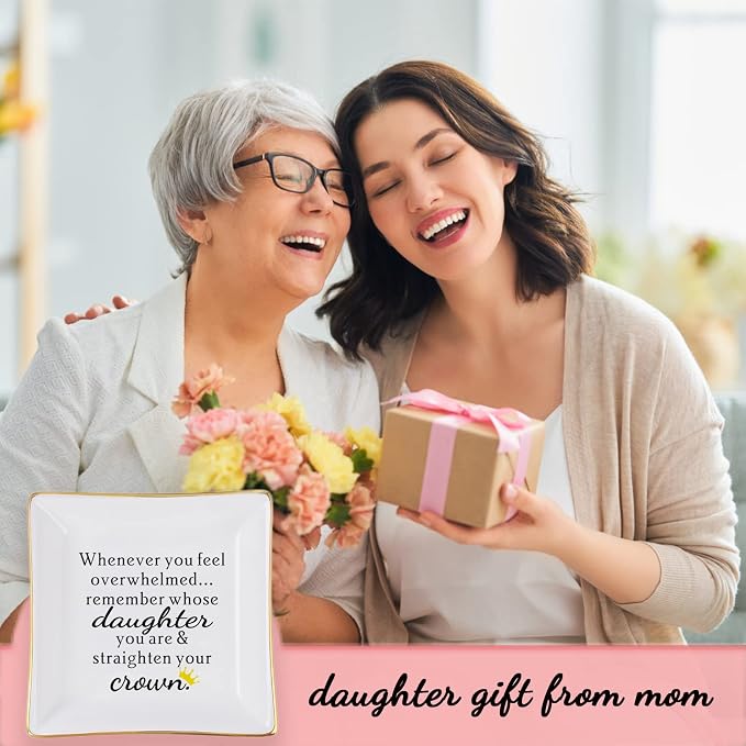 Piudee Daughter Gift from Mom, Gifts for Daughter Ring Dish - When You Feel Overwhelmed...Straighten Your Crown, Christmas Birthday Gift for Daughter Adult Valentines Wedding Mothers' Day Gifts