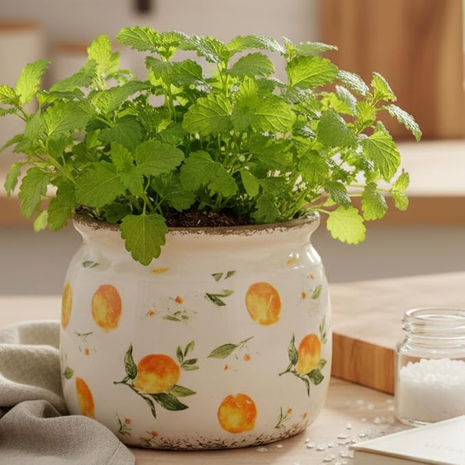 Lemon Ceramic Planter, Italian Mediterranean Flower Pot for Indoor Plants | 6.29" Tuscan Vase & Plant Pot with Drainage, Amalfi Coast Style Kitchen Home Decor Gift, Lemon Yellow