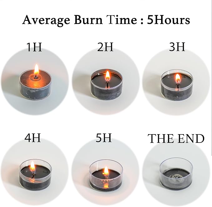 12 Black Unscented Natural Soy Tealight Candles in Clear Cup
