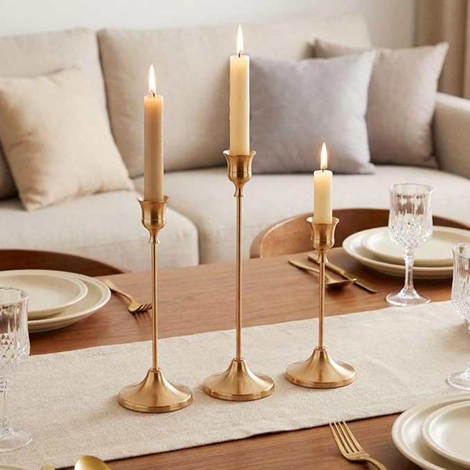 2 Sets Candle Holder Brass Metal Candlestick Holders -Vintage Modern Metal Taper Candle Holders, Decorative Centerpiece for Table Mantel, Wedding Kitchen Home Decor, Wedding Gift,6Pcs