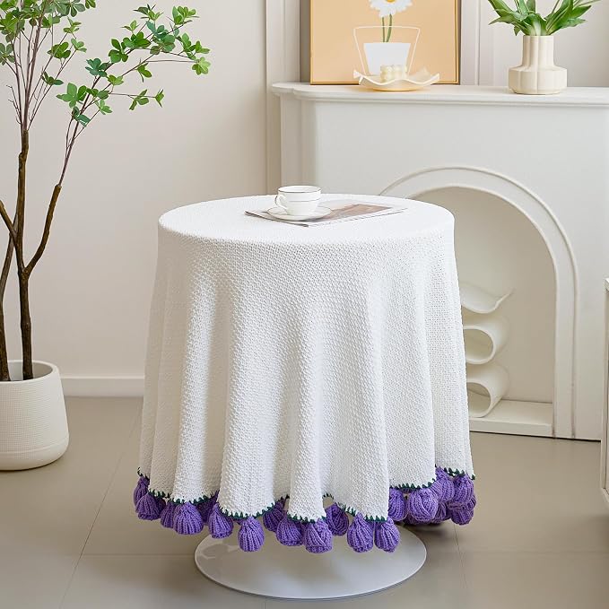 Crochet Flower Bouquet Throw Blanket, Handmade Knitted Blanket with Tulip, Cute Romantic Gift for Her Girlfriend Mom Mother’s Day Valentine Wedding Anniversary Birthday, Purple 60 Inches