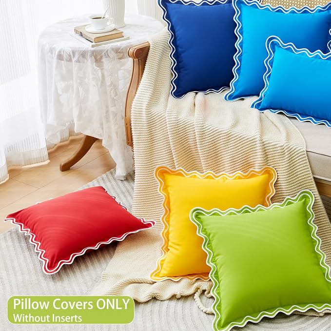JOJOGOGO Sage Green Scalloped Outdoor Throw Pillow Covers 18x18 Set of 2