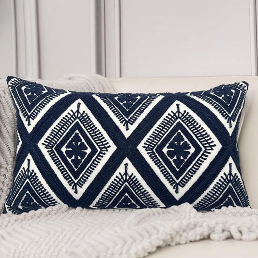 Alysheer Embroidered Decorative Lumbar Throw Pillow Cover 12"x 20",1pc Navy