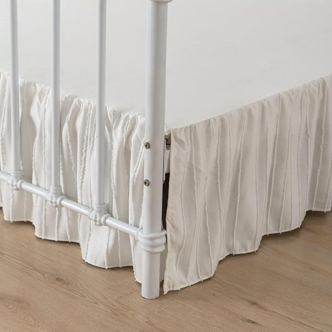 Bed Skirt King Size - Ruffled Bed Skirt - with Split Corners - Ivory | Striped Boho Tufted -14 Inch Drop Bedskirt with Platform-Soft Premium Hotel Quality - Easy Fit
