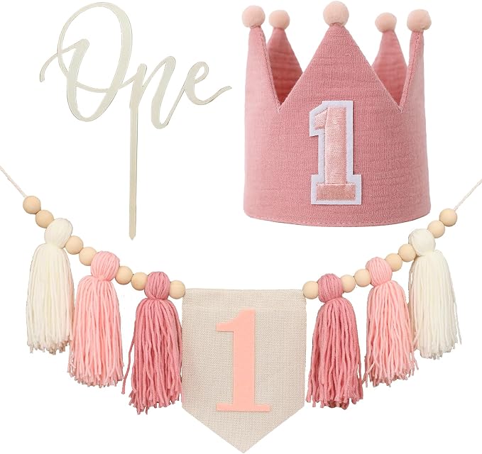 JUIIZAY First Birthday Decorations Highchair Banner 1st Birthday Girl