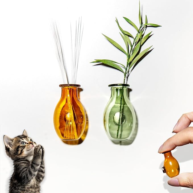 Nuvretk 2PCS Mini Vase Magnets, Cat Whisker Holder Glass Fridge Vase | Mini Glass Vase Magnet; Cat Whisker Keepsake Holder; Tiny Flower Display for Fridge Décor; Secure Magnetic Back