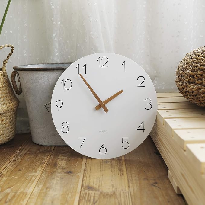 mooas Flatwood Wall Clock, 12" Analog Wall Clock, Silent Non-Ticking | Modern Wall Clocks Battery Operated for Office, Home, Bathroom, Kitchen, Bedroom, School, Living Room