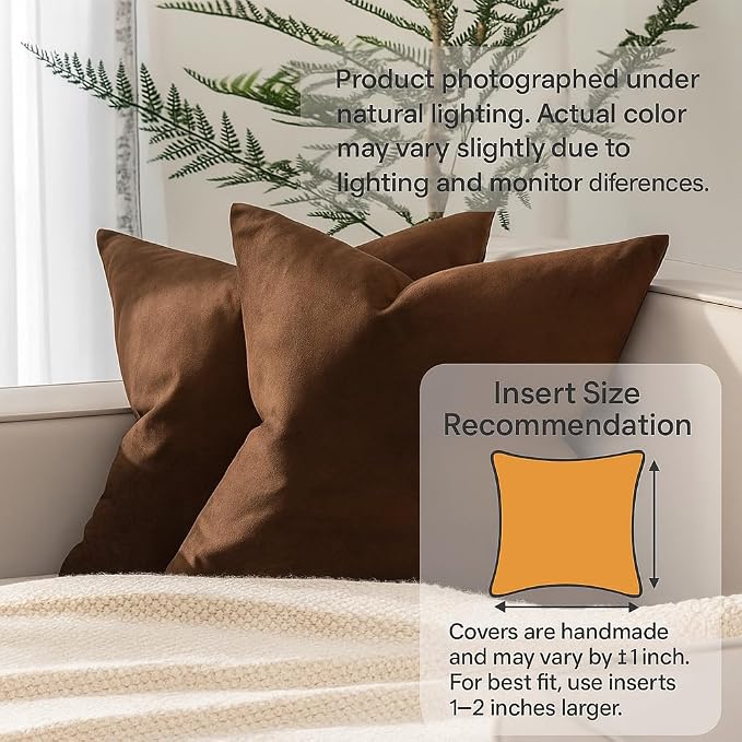 JUSPURBET 22x22 Decorative Velvet Throw Pillow Covers Set of 2,Brown