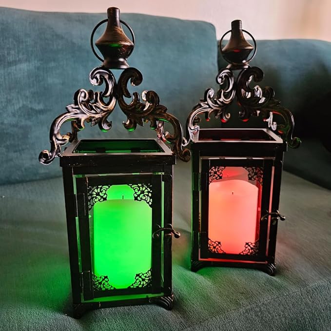 NEEDOMO Set of 2 Lanterns Decorative Indoor Hanging Lantern Outdoor,Vintage Metal Tabletop Decor Lantern for Patio Rustic Home, Candle Holders with Clear Glass, Home Kitchen Coffee Table Livinig Room