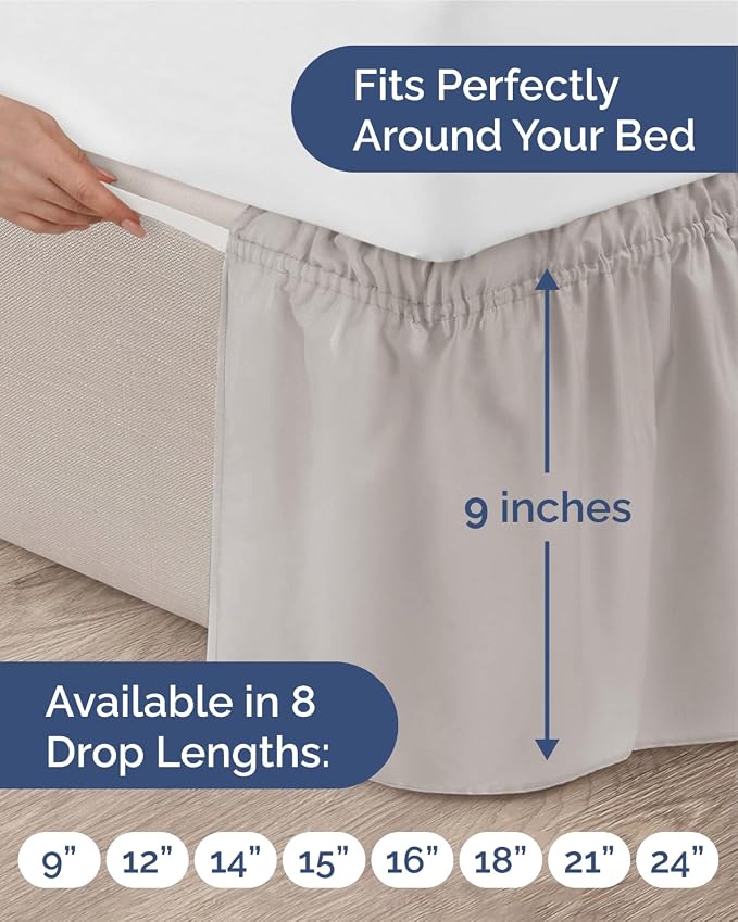 French Grey King Bed Skirt 9 Inch Drop Wrap Around Dust Ruffle