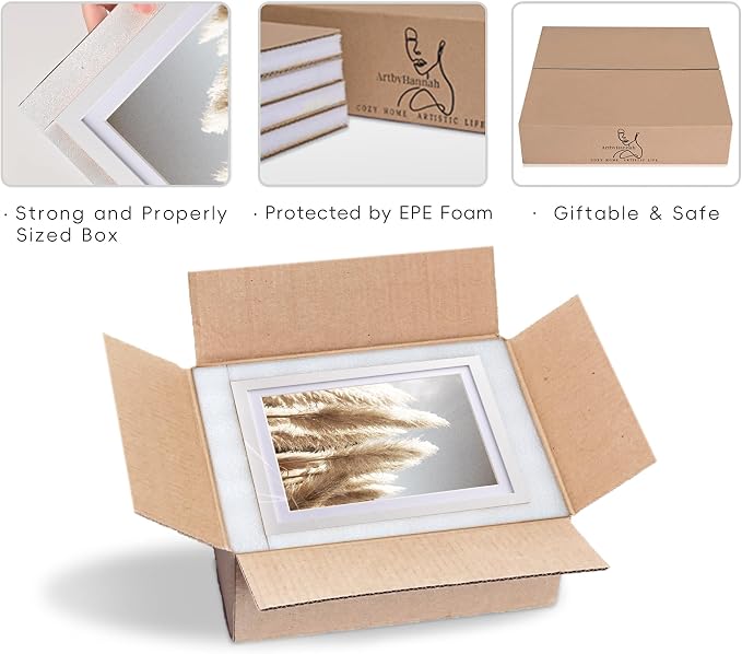 Gallery Wall Frame Set, 8 Pack White Picture Frames, Small | Collage Pampas Grass Prints Wall Art Decor for Living Room, Entryway, Stairway, Bedroom, Assorted Size