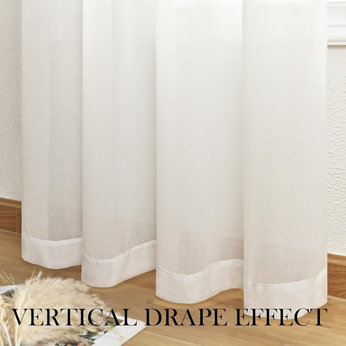 DWCN Non-See-Through White Privacy Sheer Curtains Light Filtering Window Curtains Drapes for Living Room Bedroom 42x96 Inch, 2 Panel