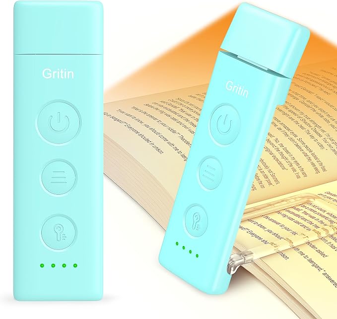 Gritin Book Light Rechargeable, Clip on LED Reading Light for Books in Bed