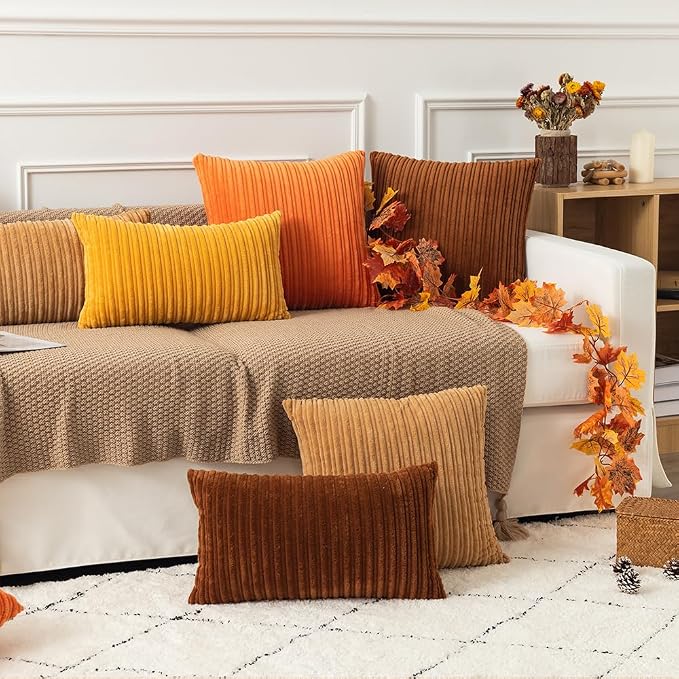 Kevin Textile Striped Corduroy 12”x20” Pillow Covers 2 Pack, Brown