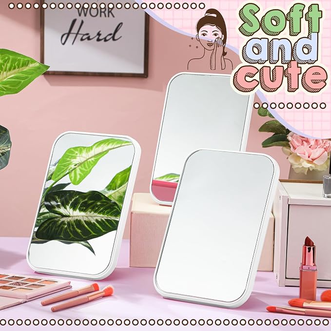 DoubleFill 6 Pcs Spa Party Mirror Spa Party Supplies for Women, White | Foldable Stand, Portable Makeup Table Mirror, Sleepover Accessory Slumber Birthday Party Favors, Women Adults Princess Gift