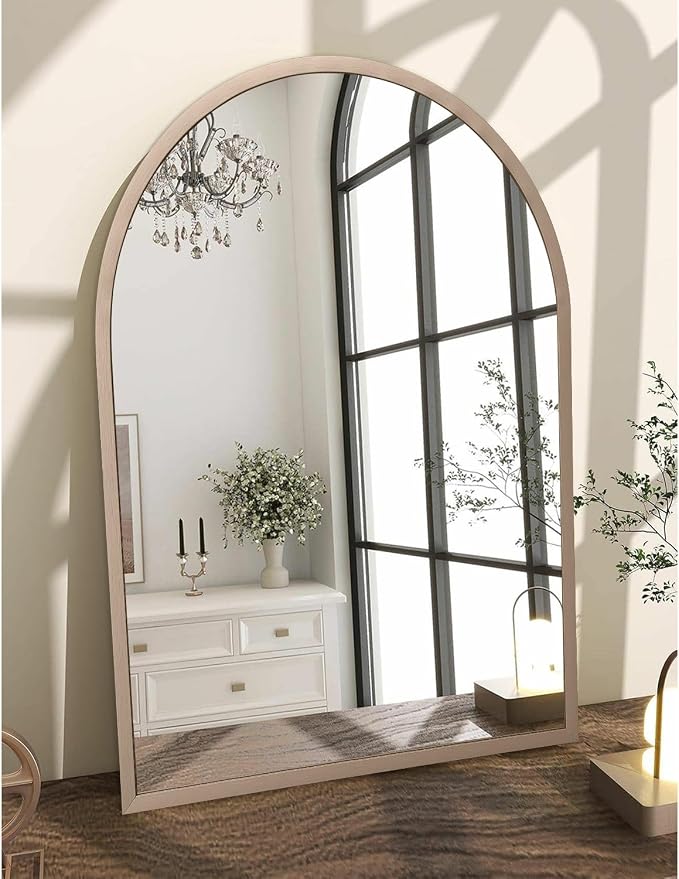Large Arch Wall Mirror Bathroom Mirror Brass 26"x18" Metal Framed Mirror, Arched Wall Mounted Vanity Mirror for Bedroom, Living Room, Entryway