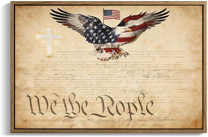 American Flag Framed Canvas Wall Art, 4th of July Patriotic Canvas Prints | USA Flag with Bald Eagle Poster Print, Vintage Independence Day Wall Decor for Bedroom Living Room 8×10in
