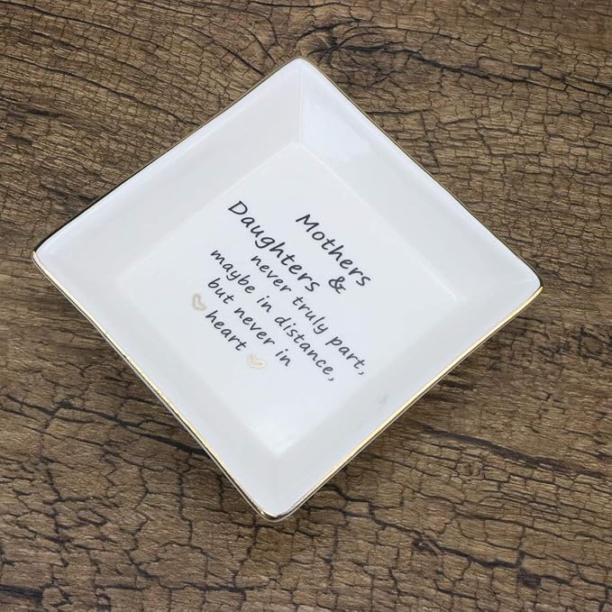 JoycuFF Mother&Daughter Gifts Ceramic Ring Dish Decorative Jewelry Tray-Gifts for Mother from Daughter or Daughter Gifts from Mom