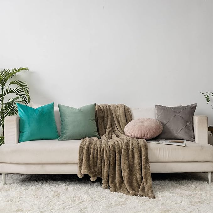 Sage Soft Velvet Throw Pillow Covers 24x24 inch Set of 2 for Sofa Couch Bed Living Room Decorative Luxury Solid Rectangle Cushion Covers Case with Zipper