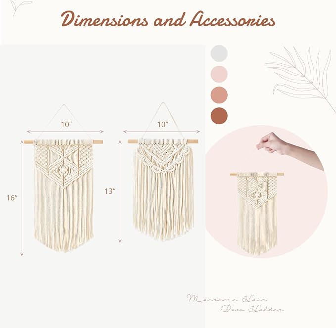 Mkono 2 Pcs Macrame Wall Hanging Boho Wall Art Decor Woven Chic Bohemian Room Decor for Bedroom Nursery Living Room Dorm Apartment, Small Size 13" L x 10" W and 16" L x 10" W