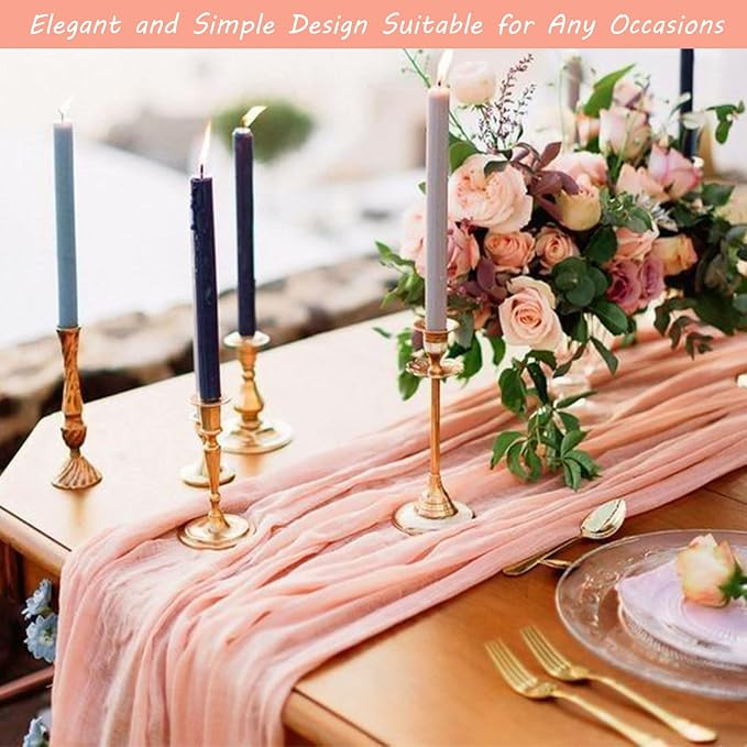 12 Pack 13Ft Cheesecloth Table Runner 35x157 Inch Boho Gauze Table Runner Cheese Cloth Long Table Runners Rustic Table Runners for Wedding Bridal Shower Birthday Party Table Decor (Peach Coral)
