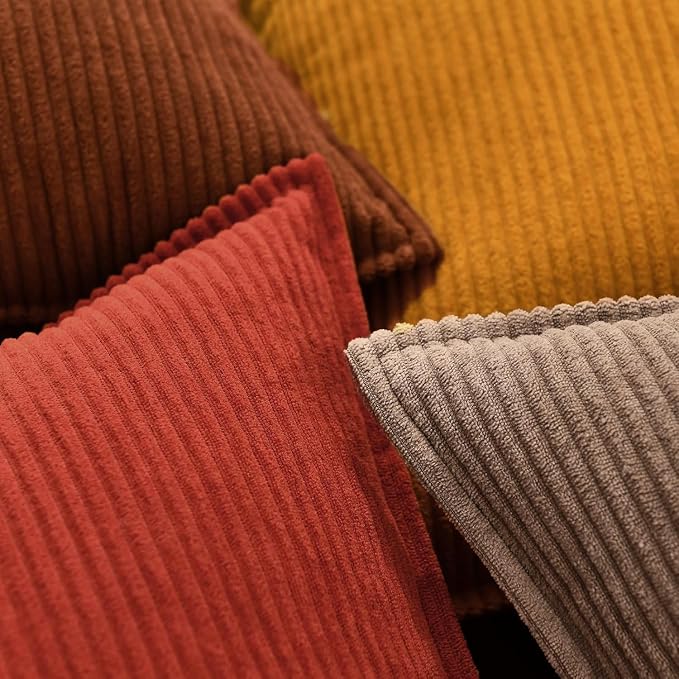 Pack of 4 Throw Pillow Covers Corduroy 18x18 Inch,Maillard Tones | Decorative Velvet Couch,Summer Cases Square,Farmhouse Boho Cushion Covers for Sofa Bed Living Room Home Decor & Office