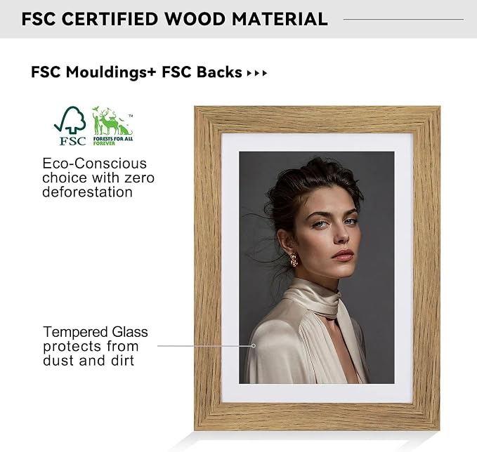 5x7 Picture Frame-Dark Oak,4x6 Mat,Tempered Glass,Engineered Wood