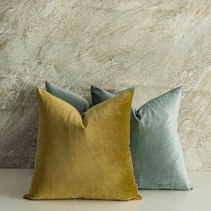 Eucalyptus Decorative Velvet Throw Pillow Covers 16x16 inch Set of 2 with Zipper Luxury Soft Solid Square Cushion Covers Case for Sofa Couch Bed Living Room