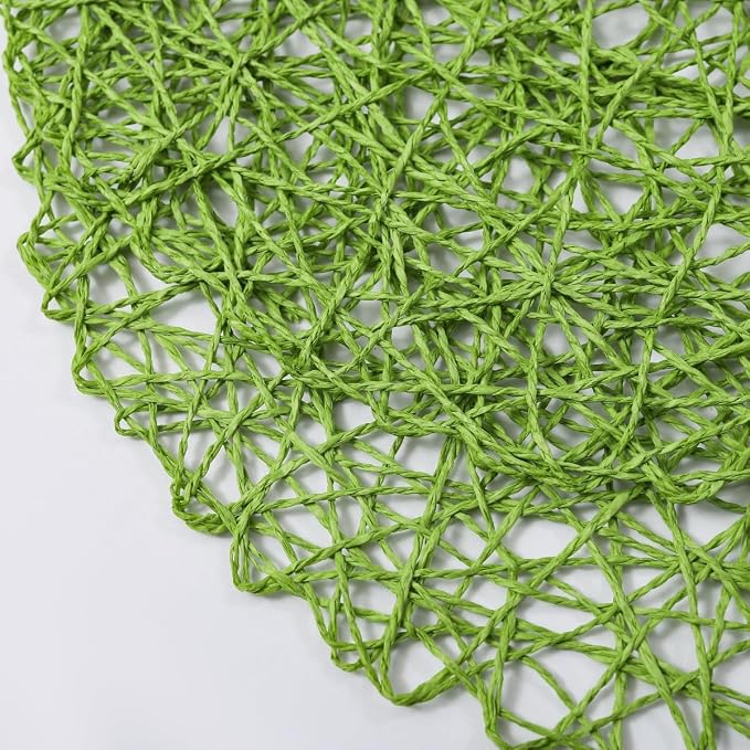 IcosaMro Grass Green Round Placemats Set of 12 for Dining Table, 13 Inches Paper Woven Boho Small Decorative Circle Place Mat for Wedding Christmas Thanksgiving Day Holiday Dinner, Green