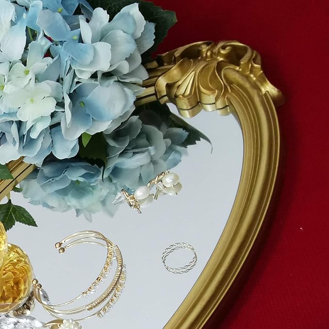 Yash Decorative Wall Mirror, Vintage Hanging Mirrors for Bedroom Living-Room Decor, 11”x 16.5”, Antique Gold